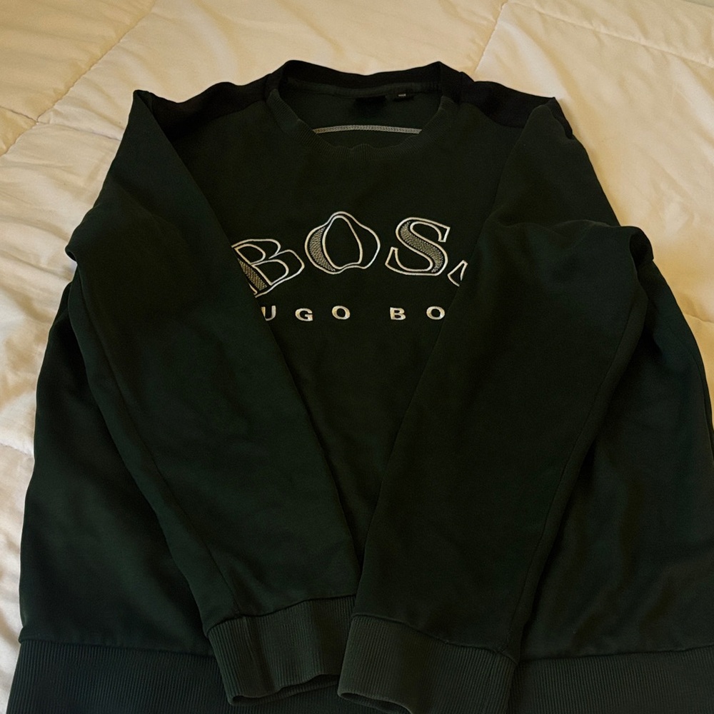 BOSS Men's Dark Green Crewneck Sweater